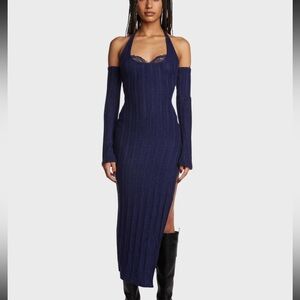 Elegant Navy Blue Halter Dress